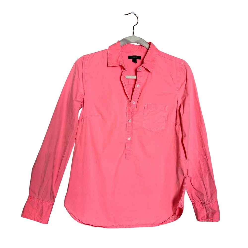 J.Crew Womens Neon Pink Cotton Popover Button Down Shirt Style A4095 Size 4